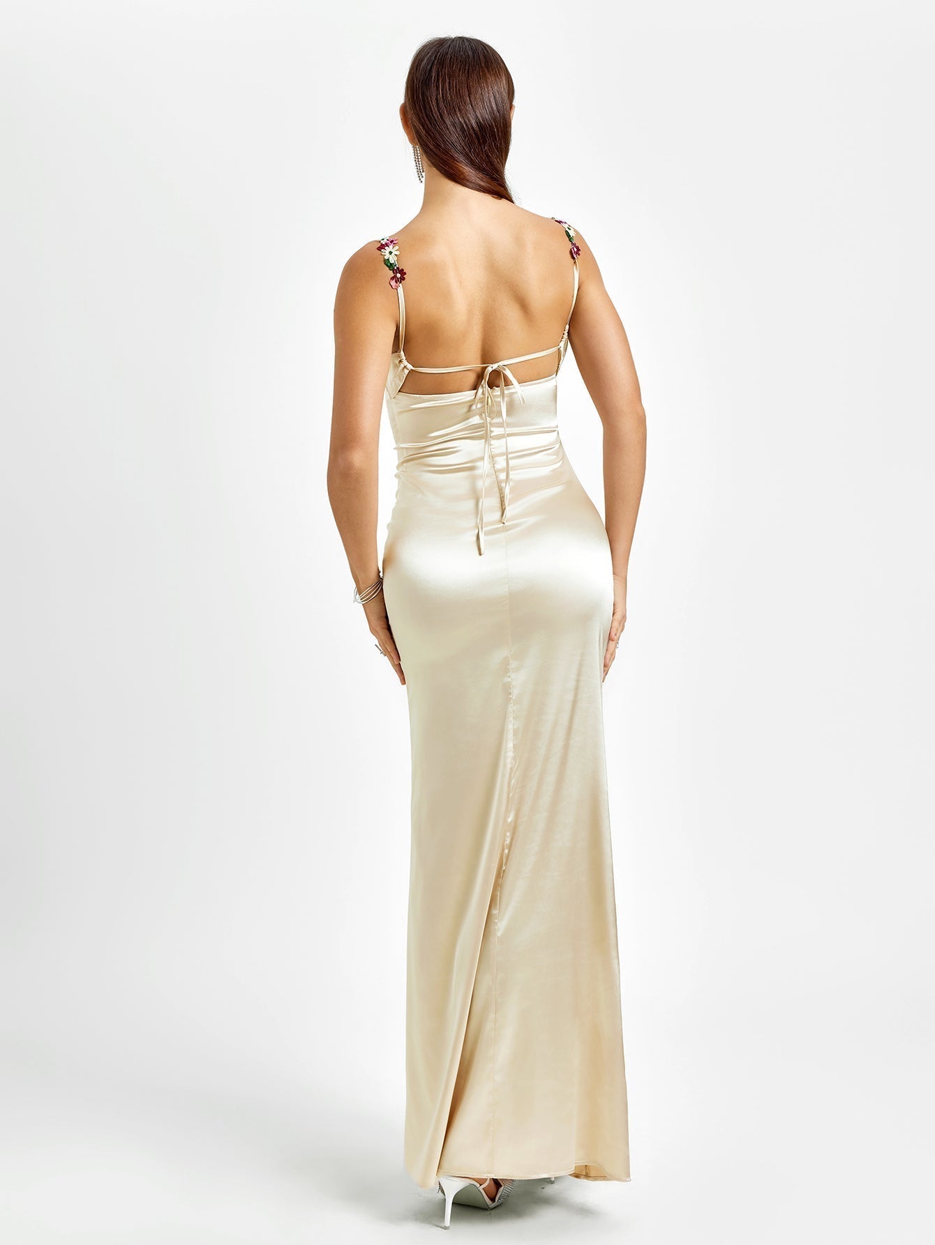 | Floral Strap Detail Satin Maxi Dress