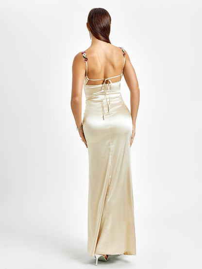 | Floral Strap Detail Satin Maxi Dress