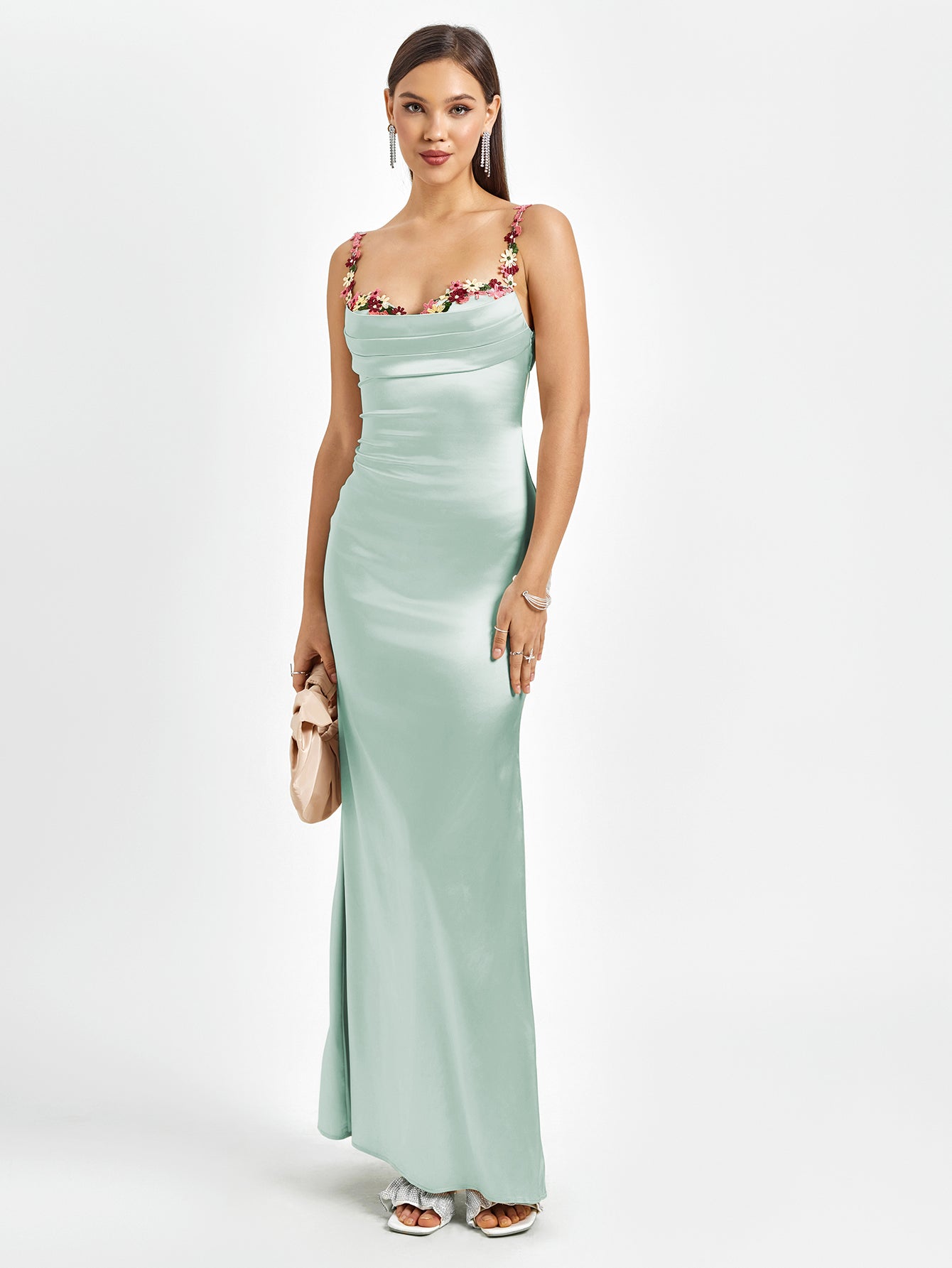 | Floral Strap Detail Satin Maxi Dress