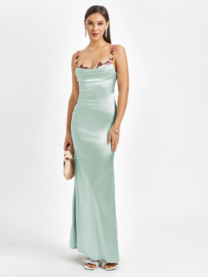| Floral Strap Detail Satin Maxi Dress