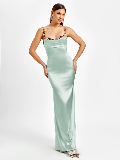 | Floral Strap Detail Satin Maxi Dress
