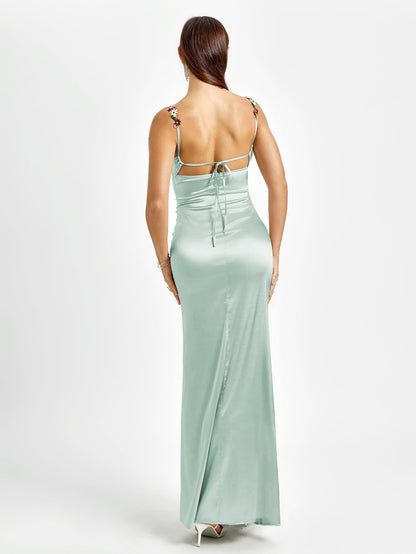 | Floral Strap Detail Satin Maxi Dress