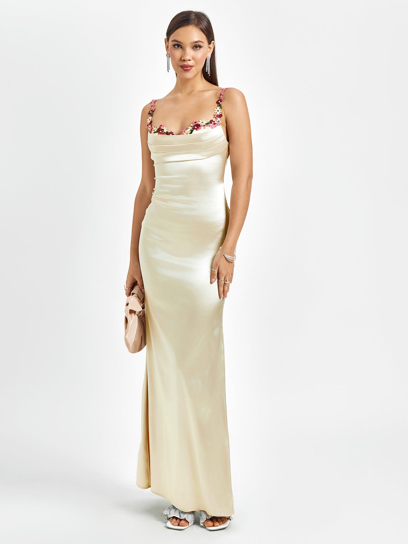 | Floral Strap Detail Satin Maxi Dress