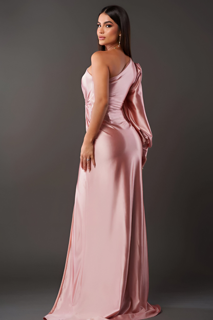 | Draped Sleeve One-Shoulder Maxi Dress
