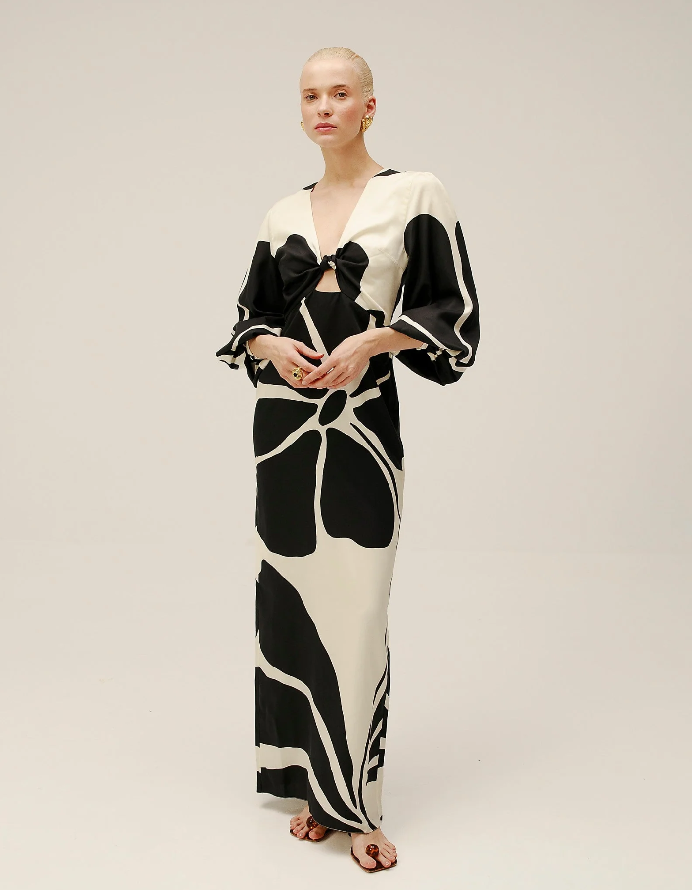 | Retro Stripe Mix Midi Tie-Front Dress