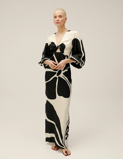 | Retro Stripe Mix Midi Tie-Front Dress