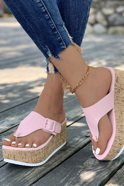 Solid Buckle Thick Sole Thong Sandals