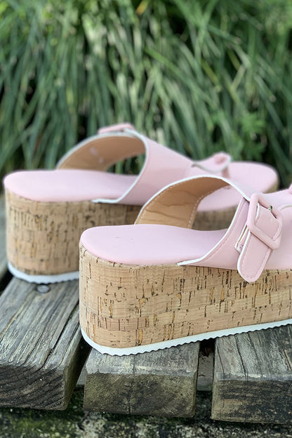 Solid Buckle Thick Sole Thong Sandals