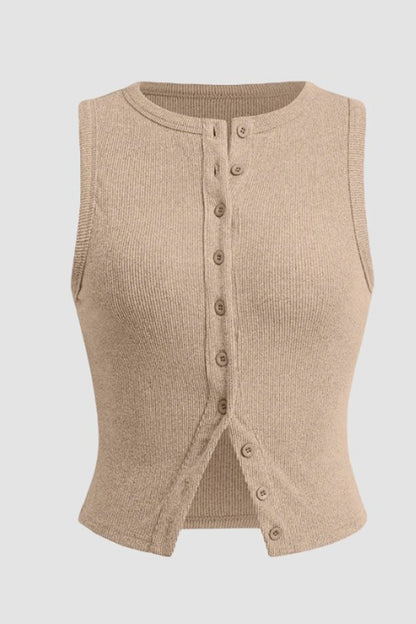 Solid Color Button-down Knit Tank Top