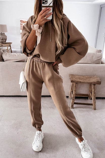 Solid Color Crop Hoodie Suits