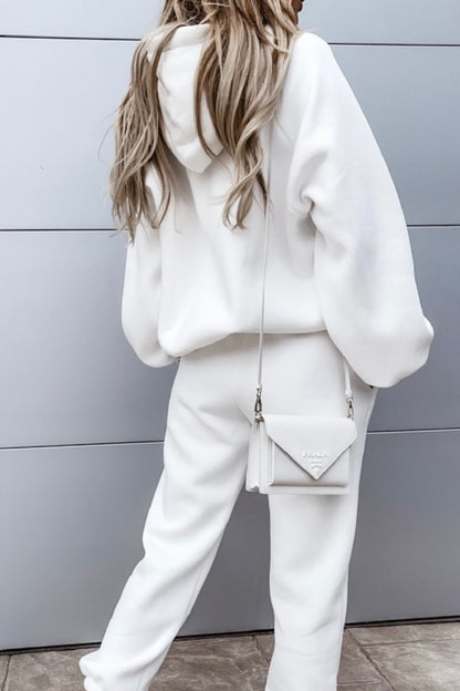 Solid Color Crop Hoodie Suits