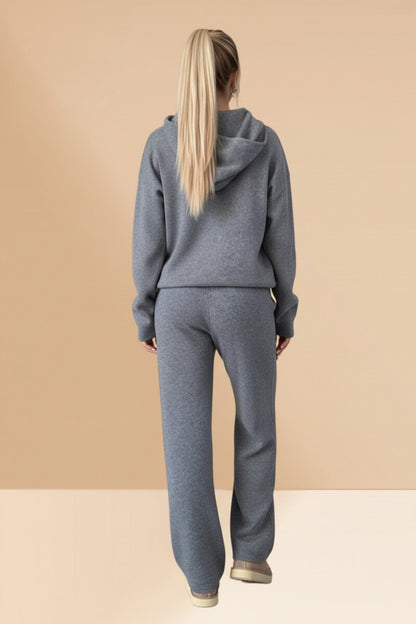 Solid Color Hooded Sweatshirt Wide-leg Outfit Set