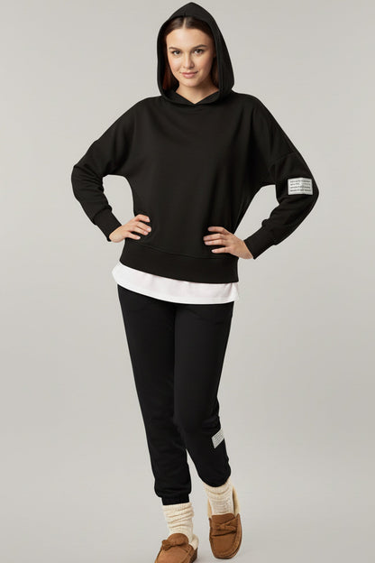 Solid Color Patchwork Hoodie Pants Outfit Sets