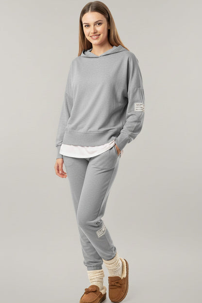 Solid Color Patchwork Hoodie Pants Outfit Sets