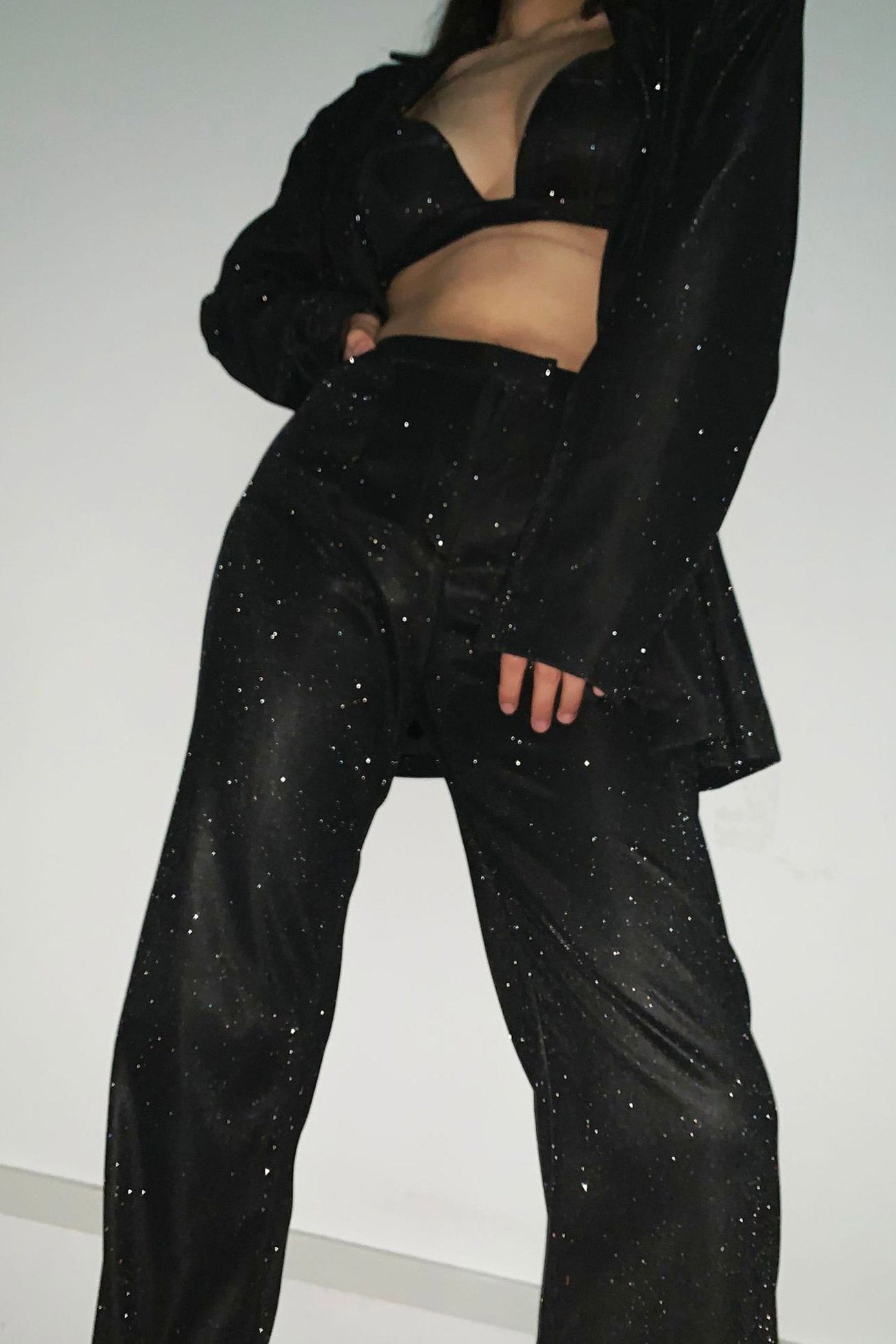 Solid Color Sequins Blazer Three-Piece Set