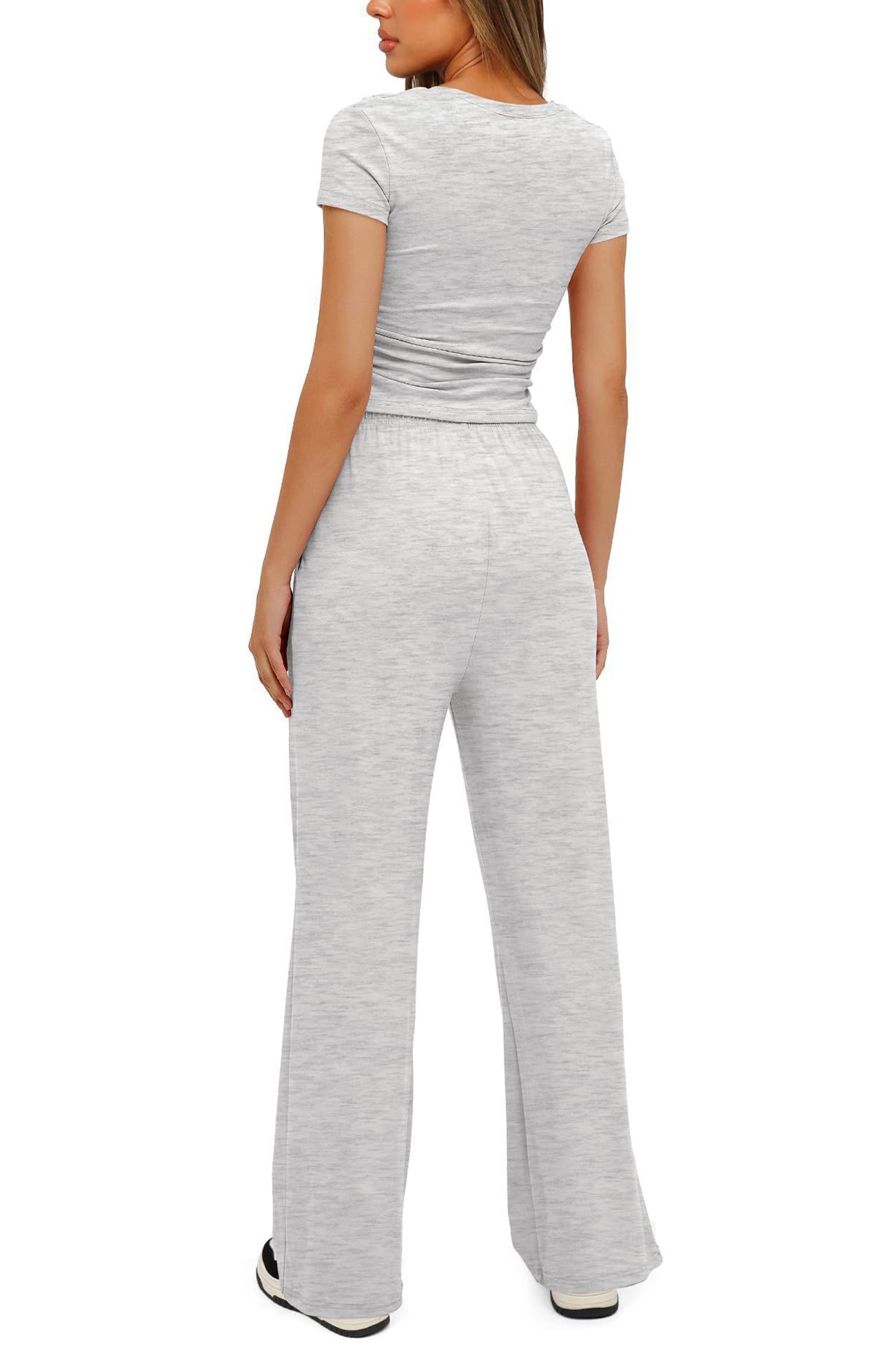 Solid Crew Neck Cotton T-shirt Pants Suits