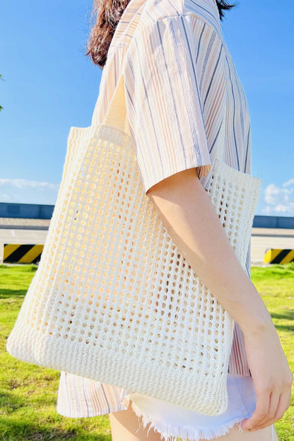 Solid Hollow Out Knit Shoulder Bag