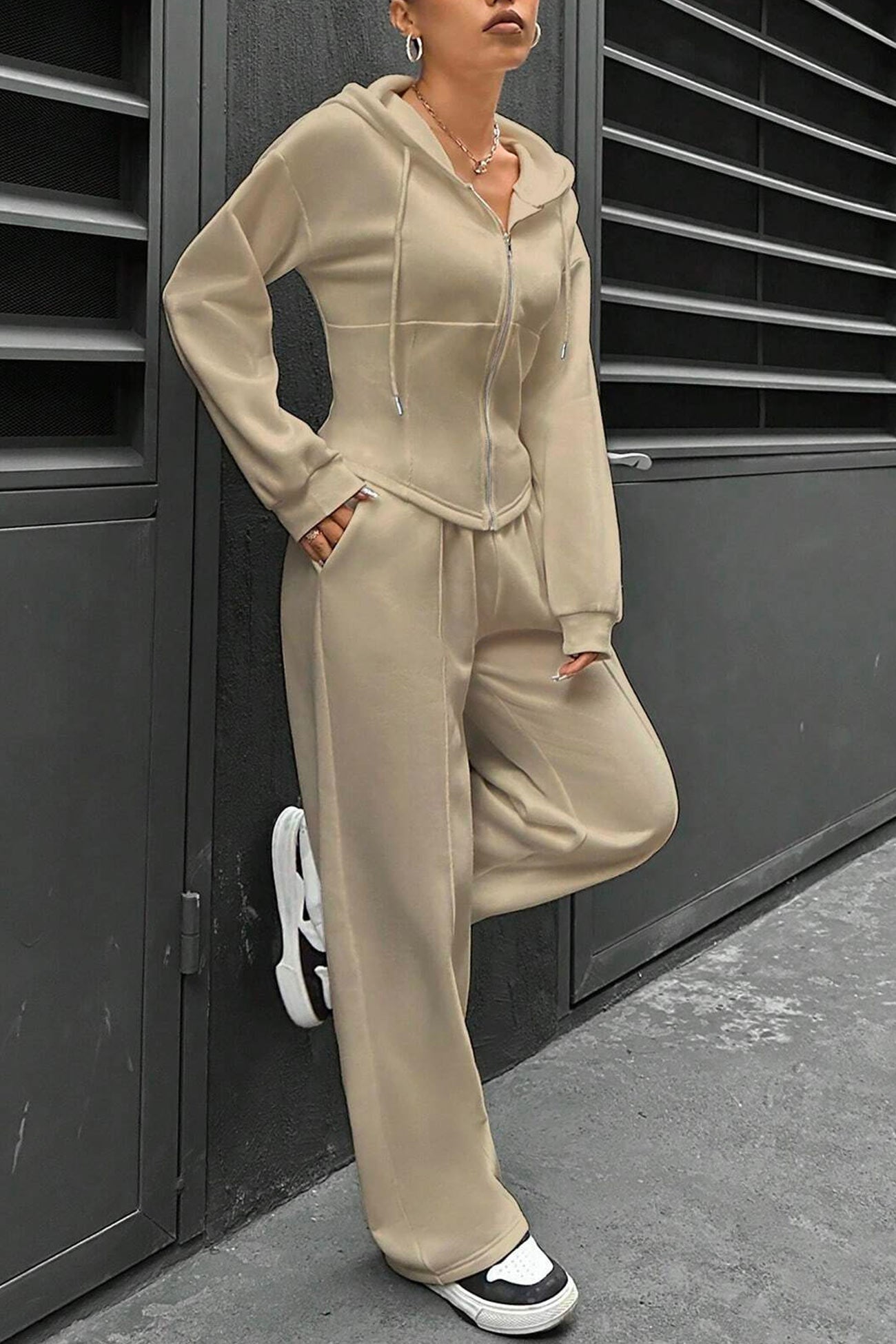 Solid Slim Fit Hoodie Pants Suits