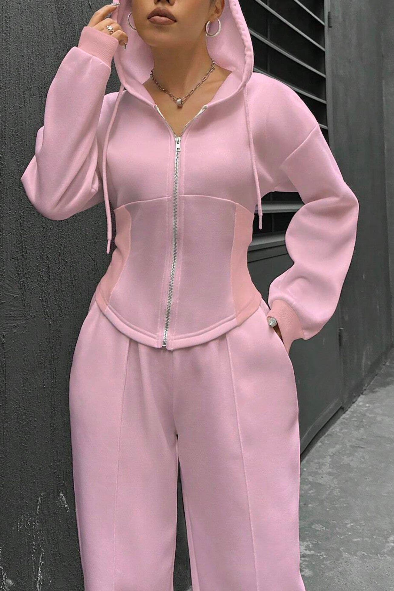 Solid Slim Fit Hoodie Pants Suits