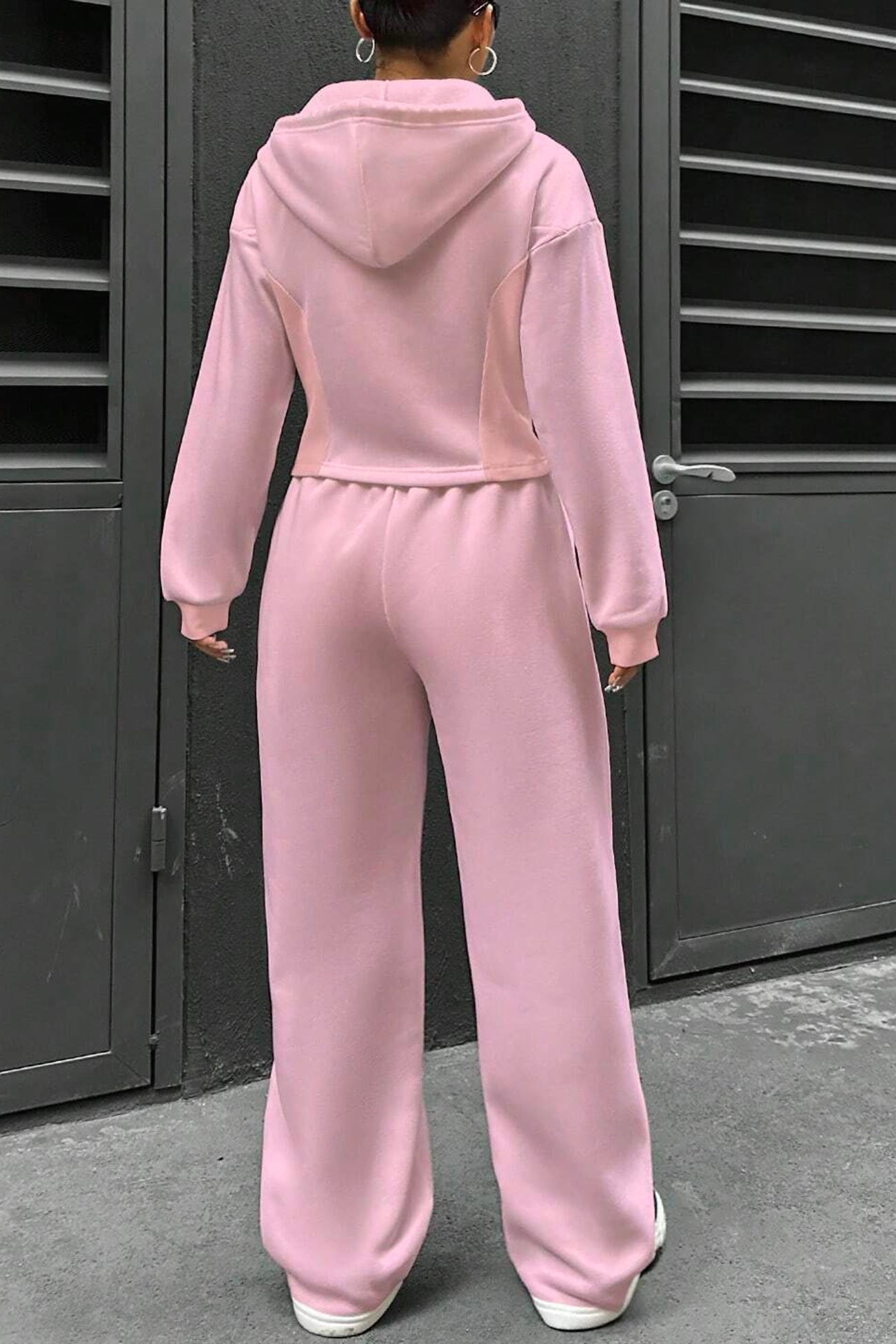 Solid Slim Fit Hoodie Pants Suits