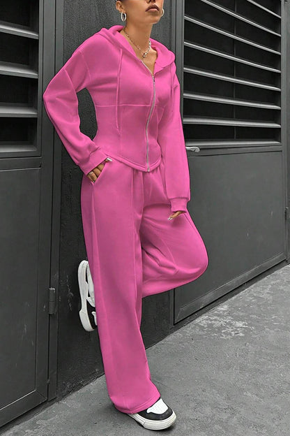 Solid Slim Fit Hoodie Pants Suits