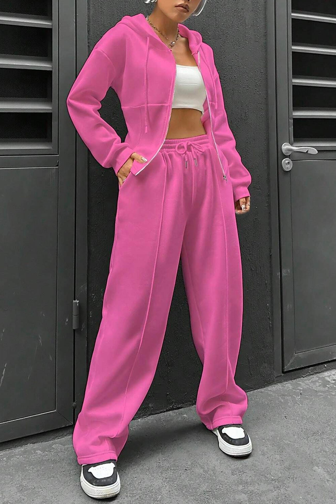 Solid Slim Fit Hoodie Pants Suits