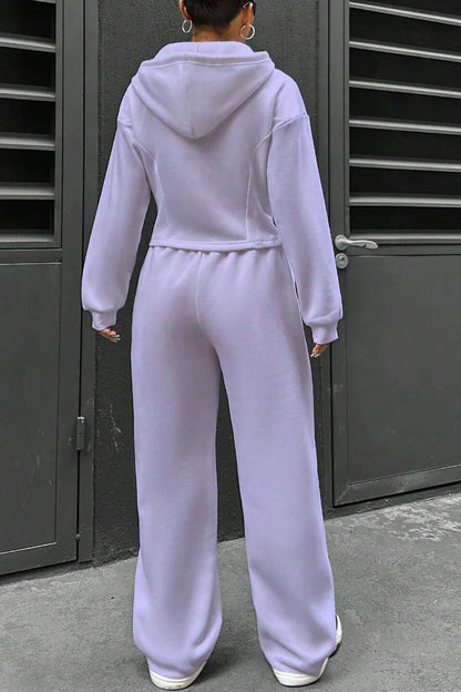 Solid Slim Fit Hoodie Pants Suits