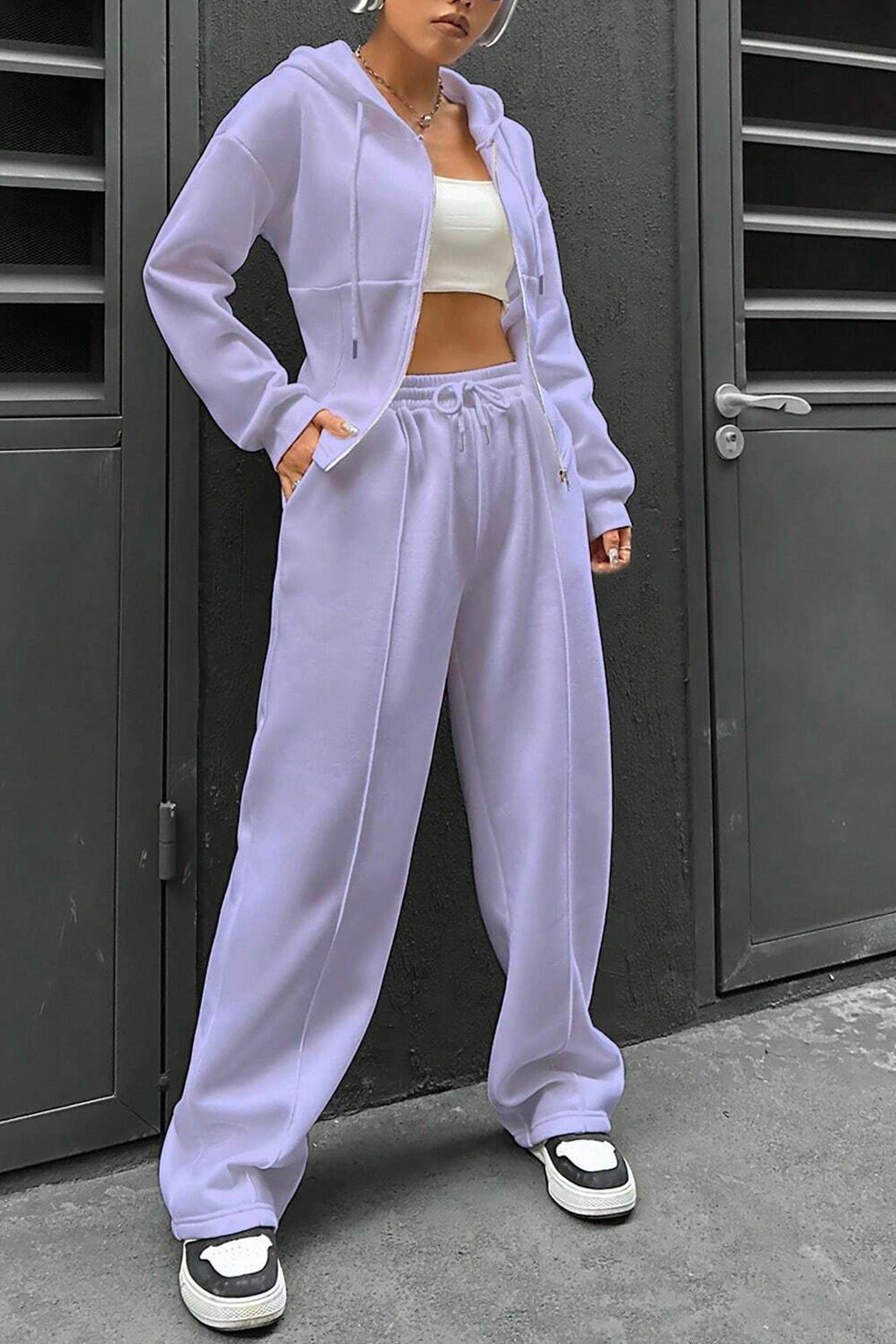Solid Slim Fit Hoodie Pants Suits