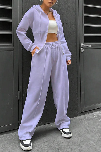 Solid Slim Fit Hoodie Pants Suits