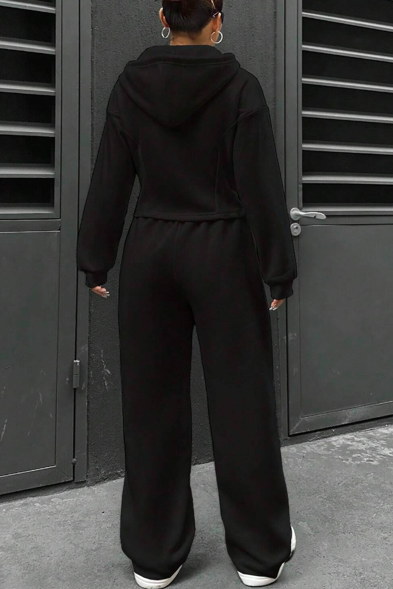 Solid Slim Fit Hoodie Pants Suits