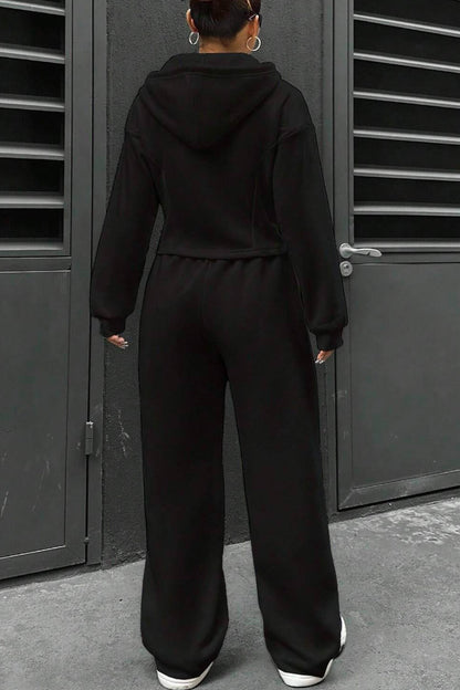 Solid Slim Fit Hoodie Pants Suits