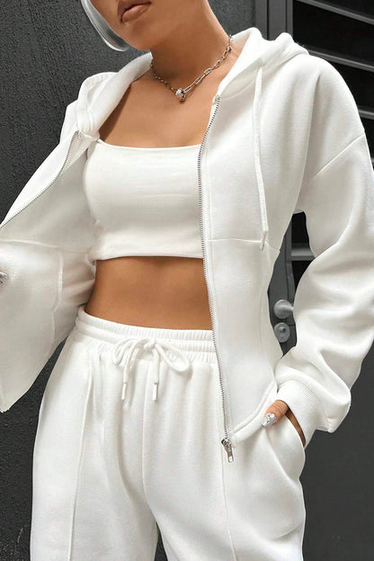 Solid Slim Fit Hoodie Pants Suits