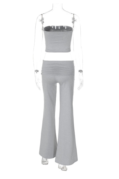 Solid Tube Top Stacking Flare Pants Set