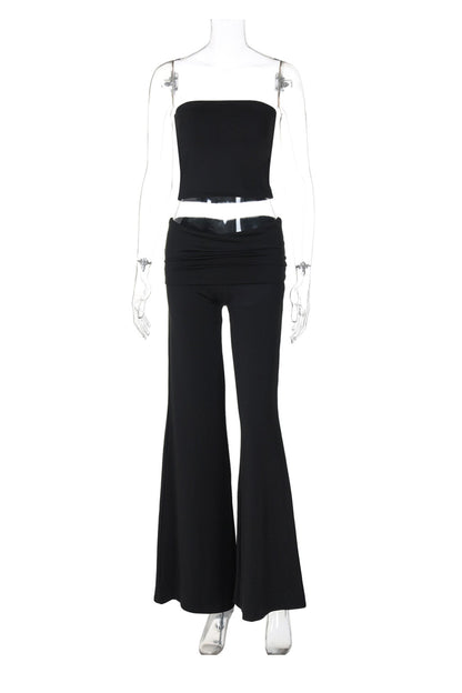 Solid Tube Top Stacking Flare Pants Set