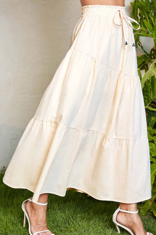 Solid Color A-Line Pleated Tiered Skirt