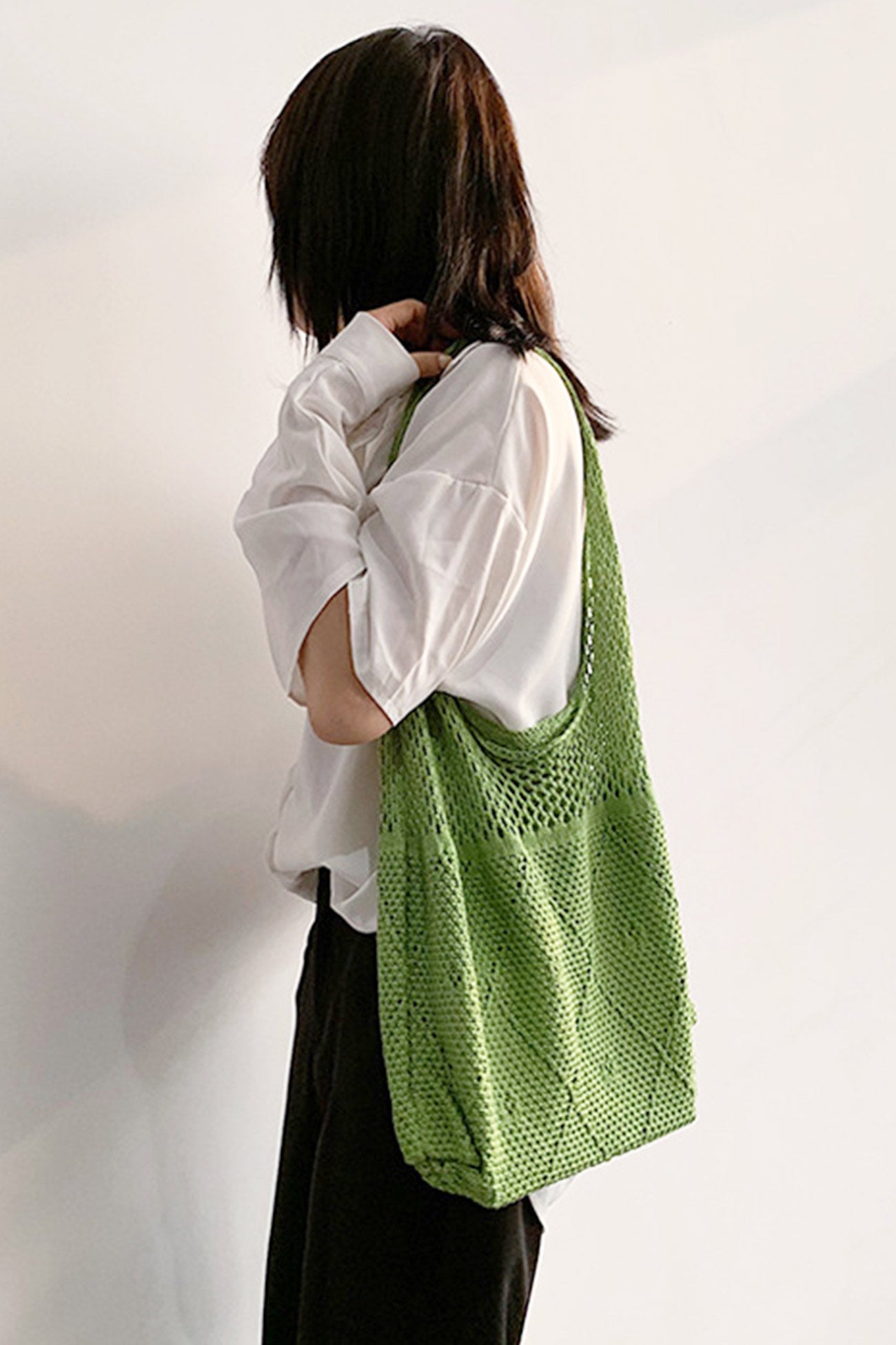 Solid Color Crochet Tote Bag