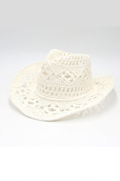 Solid Hollow-out Woven Denim Straw Hat
