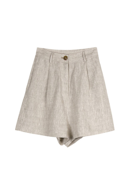 Solid Linen High Waist Shorts