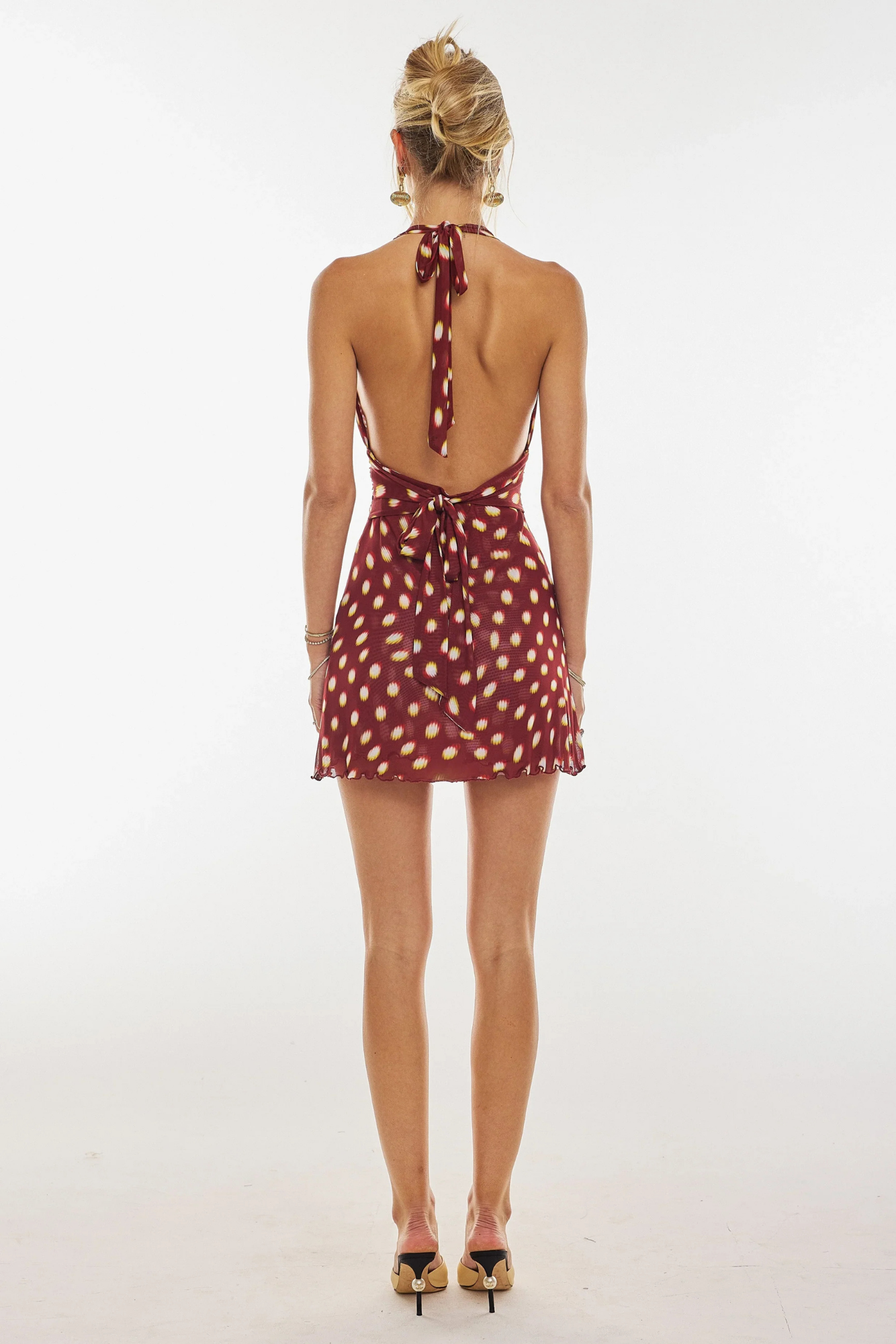 | Ruched Waist Halter Mini Dress