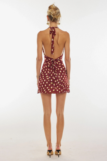 | Ruched Waist Halter Mini Dress
