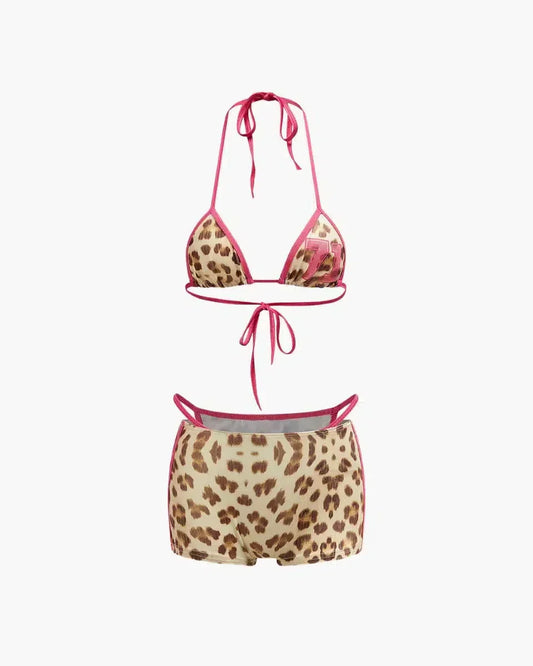| Leopard Print Triangle Bikini Set
