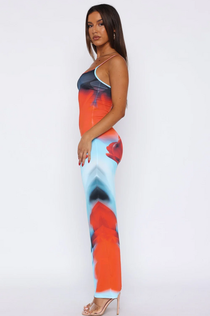 | Fluid Abstract Gradient Spaghetti Strap Maxi Dress