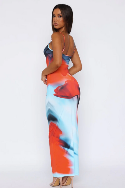 | Fluid Abstract Gradient Spaghetti Strap Maxi Dress