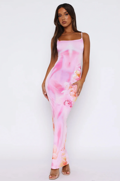 | Fluid Abstract Gradient Spaghetti Strap Maxi Dress
