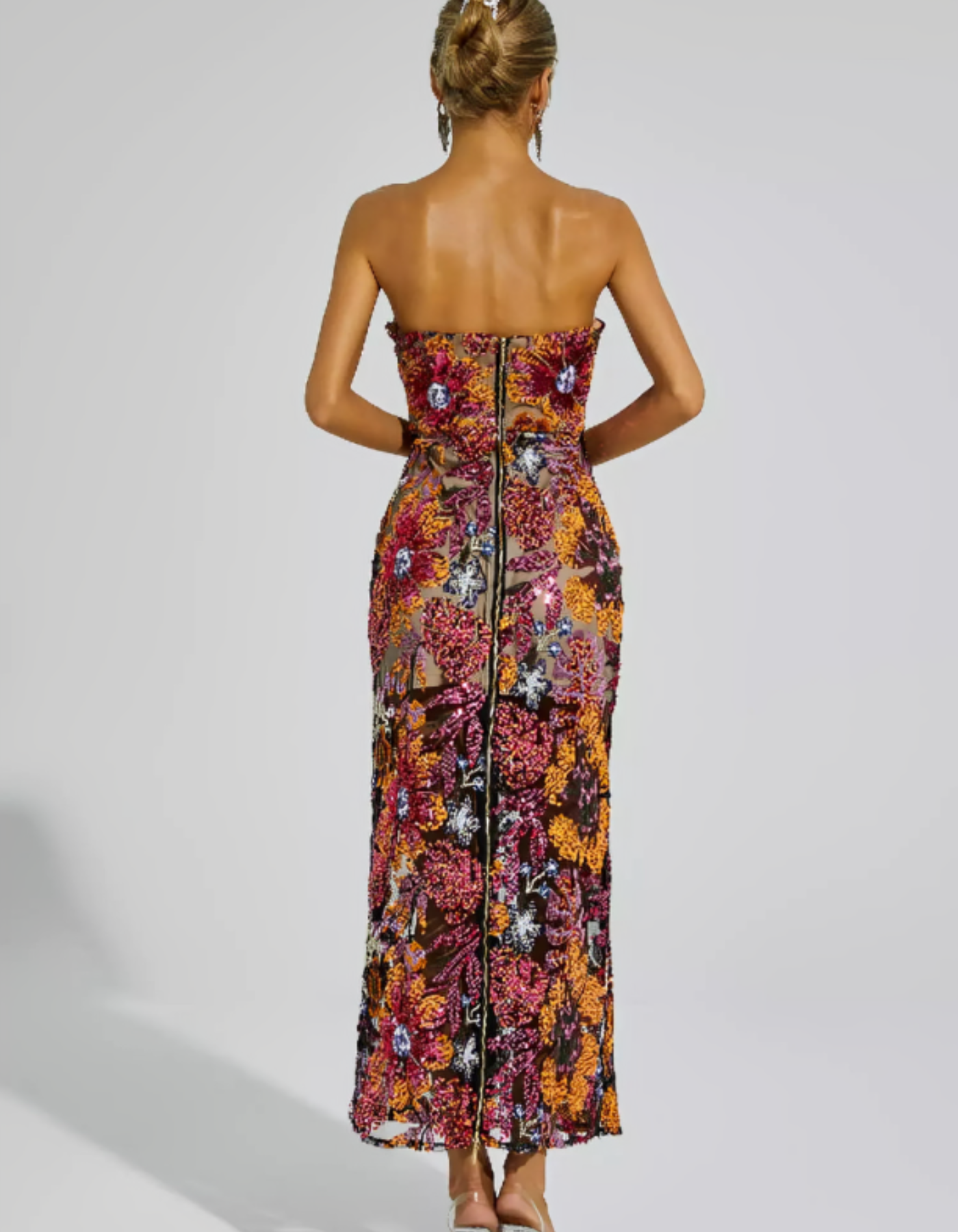 | Embroidered Illusion Strapless Evening Dress