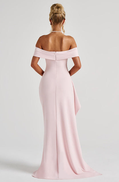 | Off-shoulder drape evening gown