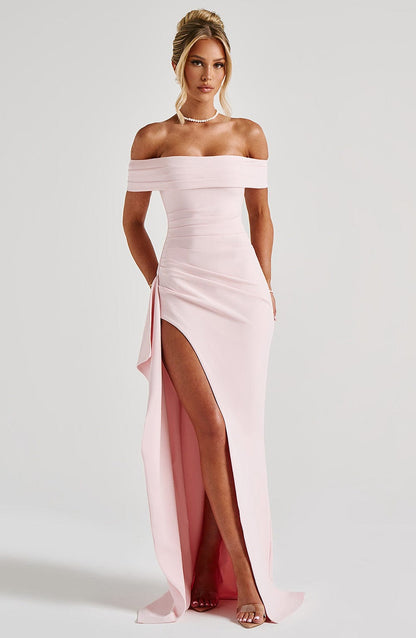 | Off-shoulder drape evening gown