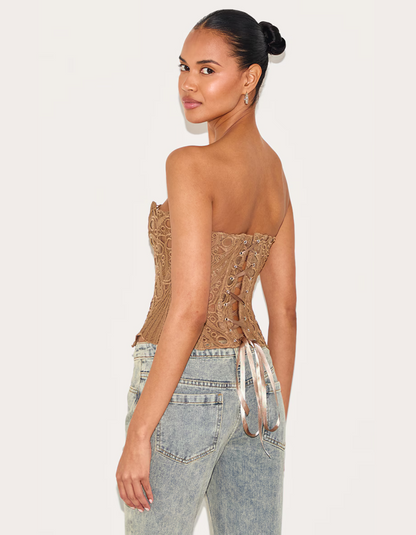 | Embroidered Cut-Out Lace Corset Top