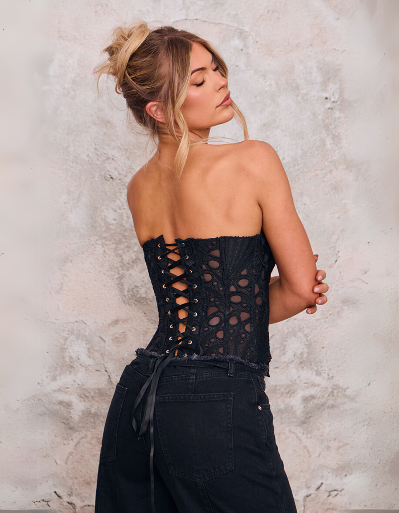 | Embroidered Cut-Out Lace Corset Top