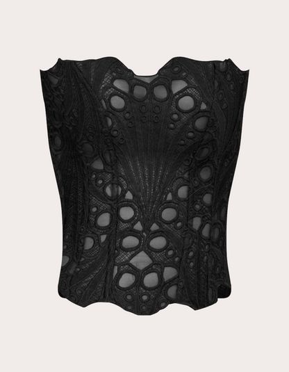 | Embroidered Cut-Out Lace Corset Top